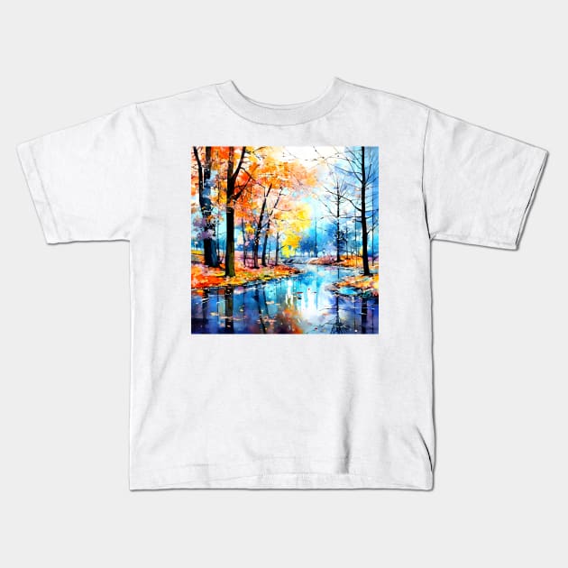 Autumn in the city park Kids T-Shirt by JeLoTall